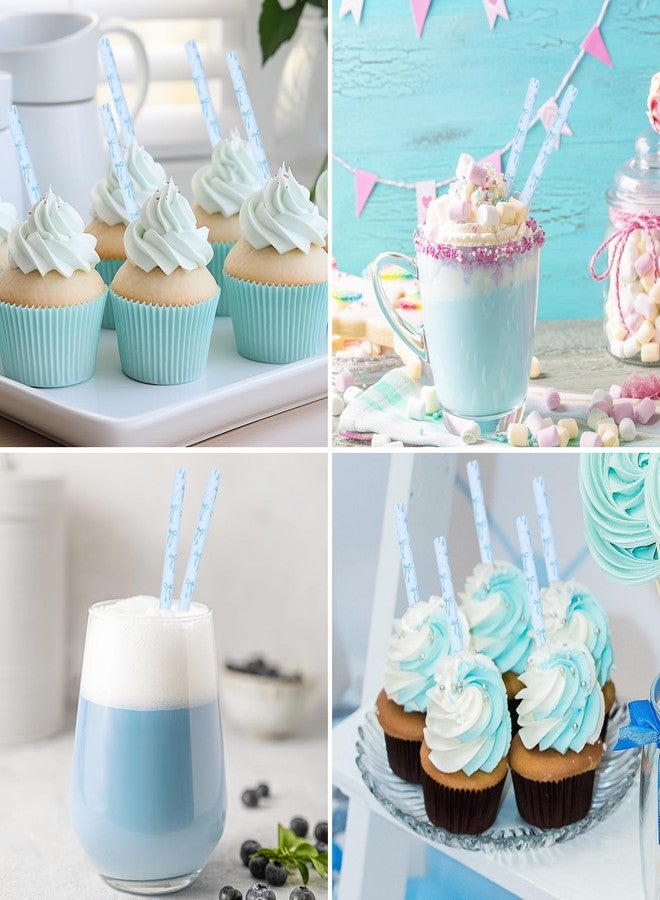 JarThenaAMCS جارثينا إيه إم سي إس، 200 قطعة من قشات الشرب الورقية الزرقاء المزينة بفيونكة، قشات لطيفة للاستخدام مرة واحدة، مثالية لحفلات أعياد الميلاد وحفلات الزفاف. - Image 4